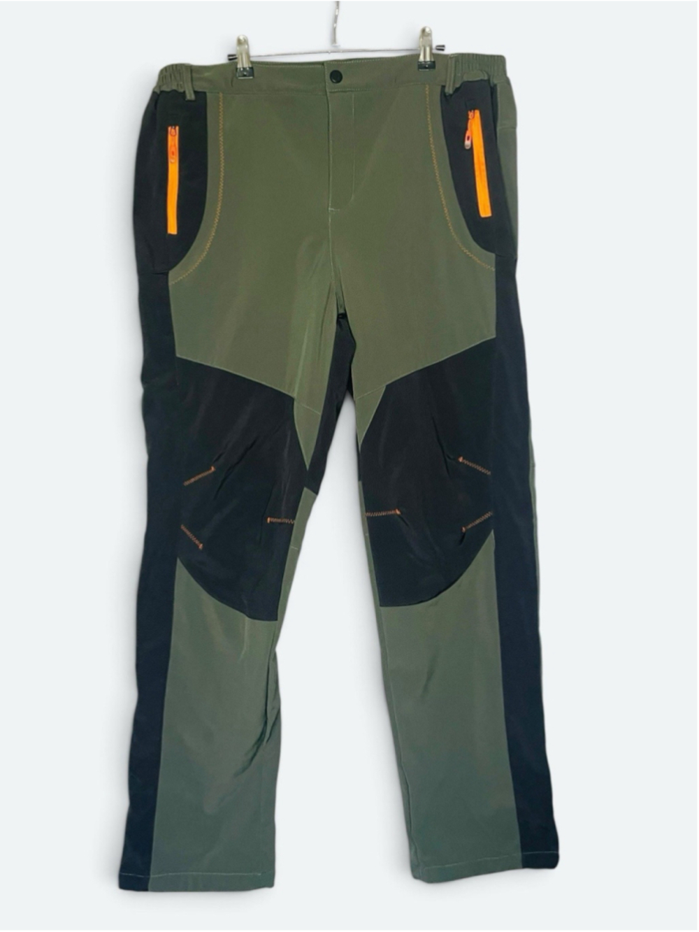 Outdoor Wind Stopper Mens Hiking Pants Fleece Lined Softshell Black Green 5XL